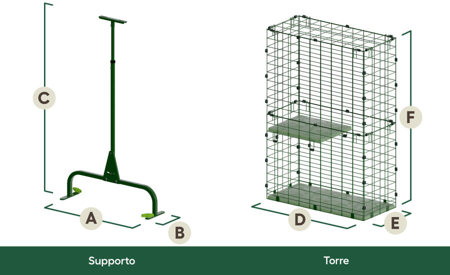 Dimensioni del supporto e della torre del tunnel catio